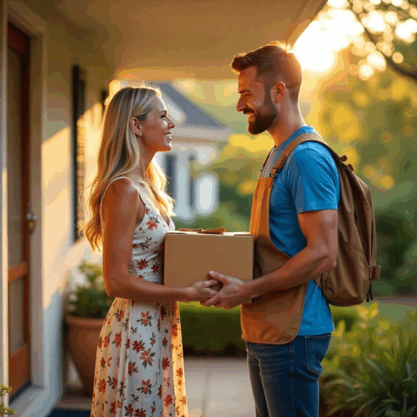 couple get a parcel delivered