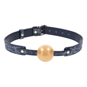 Stylish navy leather belt with golden embellishment.